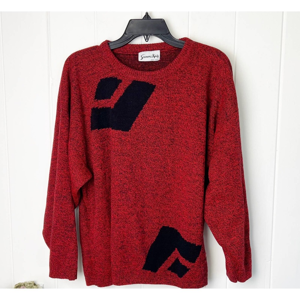 Vintage 1980’s Scenario Knits Red/ Black Geometric Pattern Sweater